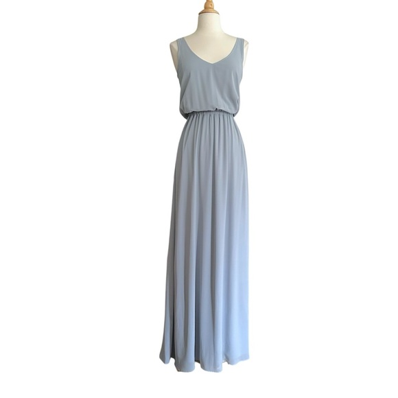 SHOW ME YOUR MUMU Kendall Steel Blue Chiffon Maxi Dress Bridesmaid Prom Size XS - Picture 1 of 15